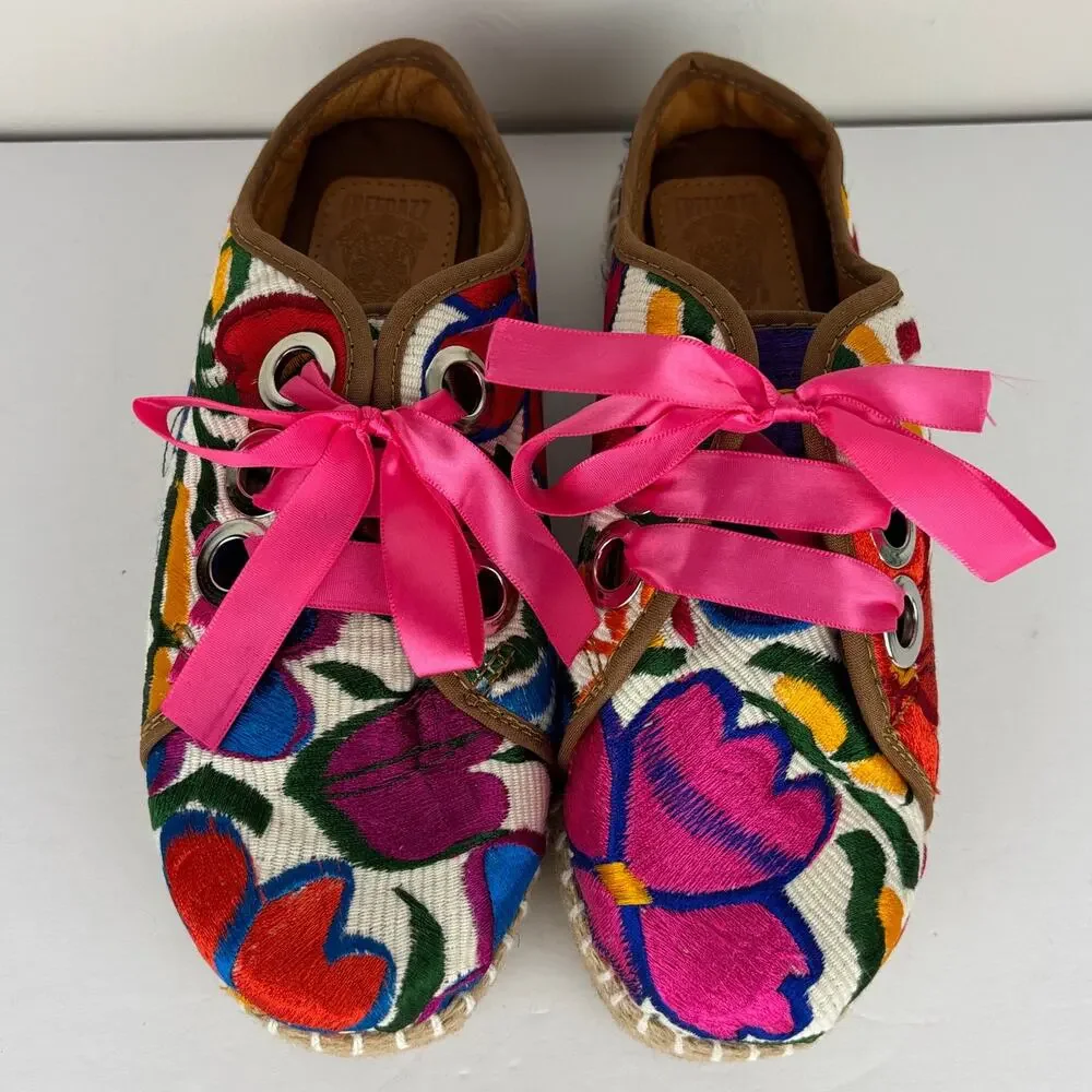 Freedazz Hand Embroidered Sassy Espadrille Shoes 10 floral colorful platform